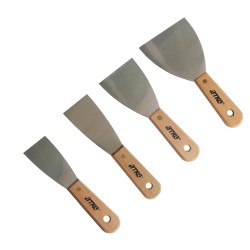 Besi & Logam #PK4P (1 1/2", 2", 3", 4") Scraper Putty Knife with Wooden Handle (4 PCS/SET)