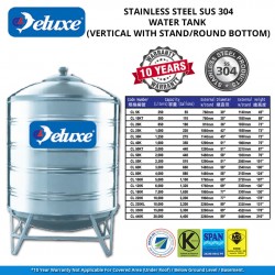 Deluxe CL60K Vertical Round Bottom With Stand SUS304 Stainless Steel Water Tank 3000L/660G