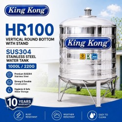 King Kong HR100 Vertical Round Bottom With Stand Stainless Steel Water Tank 1000L/220G