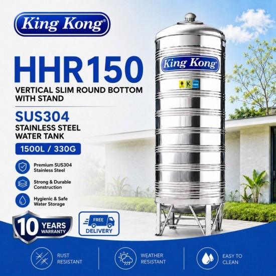 King Kong HHR150 Vertical Round Bottom With Stand Stainless Steel Water Tank 1500L/330G King Kong HHR150 Vertical Round Bottom With Stand Stainless Steel Water Tank 1500L/330G