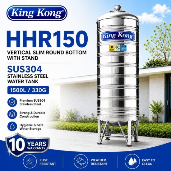 King Kong HHR150 Vertical Round Bottom With Stand Stainless Steel Water Tank 1500L/330G King Kong HHR150 Vertical Round Bottom With Stand Stainless Steel Water Tank 1500L/330G