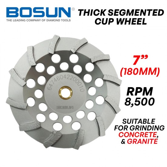 Bosun Thick Segmented Cup Wheel 7" 180MM (D) 12 (S) x 4MM (T) x 16MM (AS)