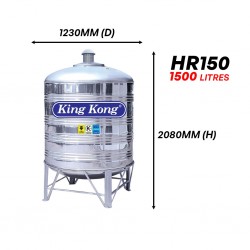 King Kong HR150 Vertical Round Bottom With Stand Stainless Steel Water Tank 1500L/330G