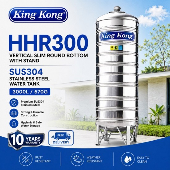 King Kong HHR300 Vertical Round Bottom With Stand Stainless Steel Water Tank 3000L/670G King Kong HHR300 Vertical Round Bottom With Stand Stainless Steel Water Tank 3000L/670G