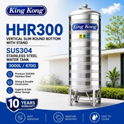 King Kong HHR300 Vertical Round Bottom With Stand Stainless Steel Water Tank 3000L/670G