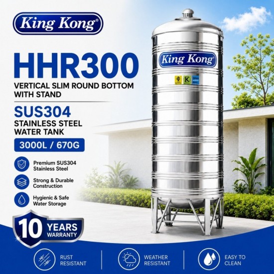 King Kong HHR300 Vertical Round Bottom With Stand Stainless Steel Water Tank 3000L/670G King Kong HHR300 Vertical Round Bottom With Stand Stainless Steel Water Tank 3000L/670G