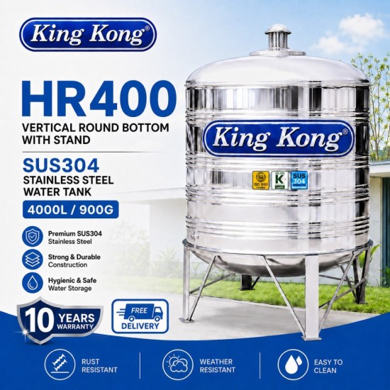 King Kong HR400 Vertical Round Bottom With Stand Stainless Steel Water Tank 4000L/900G King Kong HR400 Vertical Round Bottom With Stand Stainless Steel Water Tank 4000L/900G