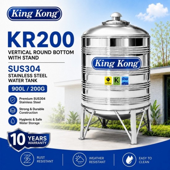 King Kong KR200 Vertical Round Bottom With Stand Stainless Steel Water Tank 900L/200G King Kong KR200 Vertical Round Bottom With Stand Stainless Steel Water Tank 900L/200G