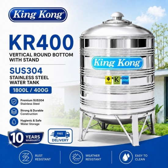 King Kong KR400 Vertical Round Bottom with Stand Stainless Steel Water Tank 1800L/400G King Kong KR400 Vertical Round Bottom with Stand Stainless Steel Water Tank 1800L/400G