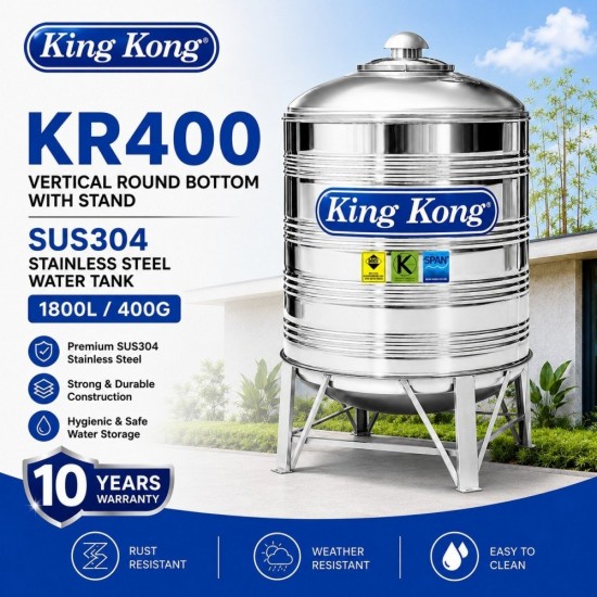 King Kong KR400 Vertical Round Bottom with Stand Stainless Steel Water Tank 1800L/400G