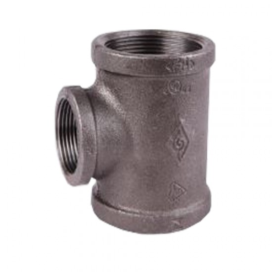 Black Malleable Iron Steam Pipe Fittings Reducing Tee 1/2" x 3/8"