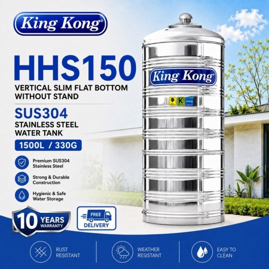 King Kong HHS150 Vertical Flat Bottom Without Stand Stainless Steel Water Tank 1500L/330G