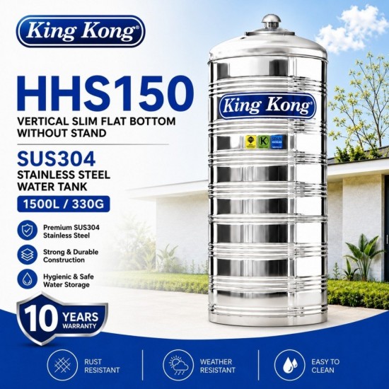 King Kong HHS150 Vertical Flat Bottom Without Stand Stainless Steel Water Tank 1500L/330G King Kong HHS150 Vertical Flat Bottom Without Stand Stainless Steel Water Tank 1500L/330G