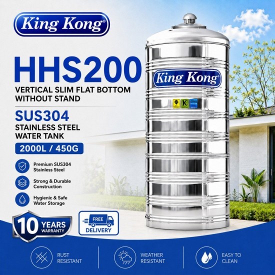 King Kong HHS200 Vertical Flat Bottom Without Stand Stainless Steel Water Tank 2000L/450G