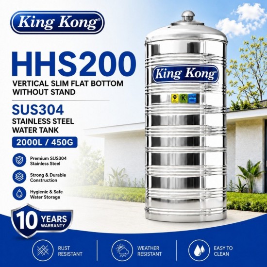 King Kong HHS200 Vertical Flat Bottom Without Stand Stainless Steel Water Tank 2000L/450G King Kong HHS200 Vertical Flat Bottom Without Stand Stainless Steel Water Tank 2000L/450G