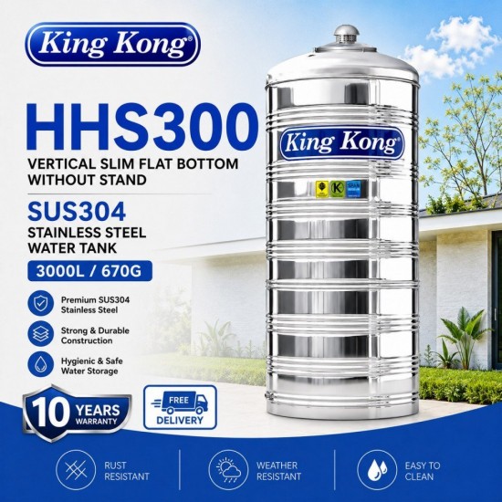 King Kong HHS300 Vertical Flat Bottom Without Stand Stainless Steel Water Tank 3000L/670G King Kong HHS300 Vertical Flat Bottom Without Stand Stainless Steel Water Tank 3000L/670G