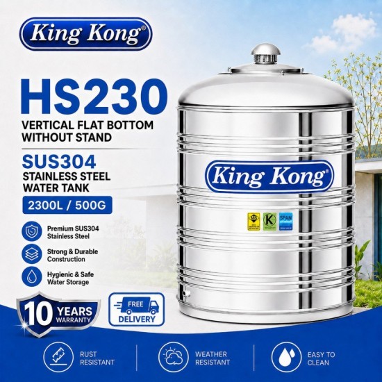 King Kong HS230 Vertical Flat Bottom Without Stand Stainless Steel Water Tank 2300L/500G King Kong HS230 Vertical Flat Bottom Without Stand Stainless Steel Water Tank 2300L/500G