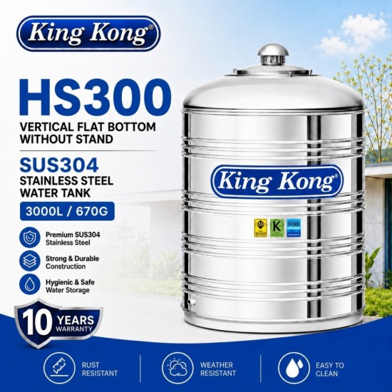 King Kong HS300 Vertical Flat Bottom Without Stand Stainless Steel Water Tank 3000L/670G King Kong HS300 Vertical Flat Bottom Without Stand Stainless Steel Water Tank 3000L/670G