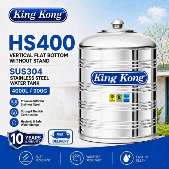 King Kong HS400 Vertical Flat Bottom Without Stand Stainless Steel Water Tank 4000L/900G King Kong HS400 Vertical Flat Bottom Without Stand Stainless Steel Water Tank 4000L/900G