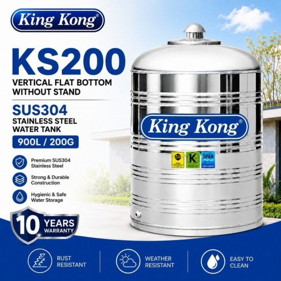 King Kong KS200 Vertical Flat Bottom Without Stand Stainless Steel Water Tank 900L/200G King Kong KS200 Vertical Flat Bottom Without Stand Stainless Steel Water Tank 900L/200G