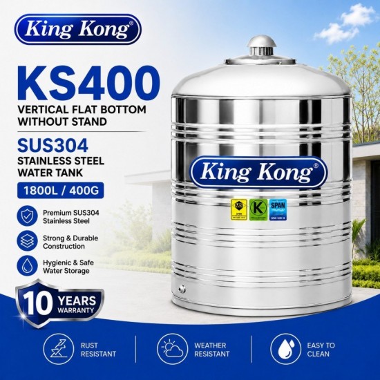 King Kong KS400 Vertical Flat Bottom Without Stand Stainless Steel Water Tank 1800L/400G