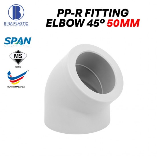 Bina Plastic PP-R Fittings Elbow 45° 50MM (1PC) Bina Plastic PP-R Fittings Elbow 45° 50MM (1PC)