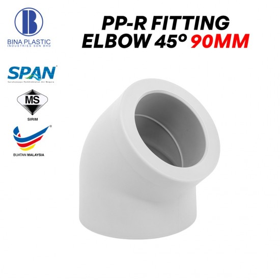 Bina Plastic PP-R Fittings Elbow 45° 90MM (1PC) Bina Plastic PP-R Fittings Elbow 45° 90MM (1PC)
