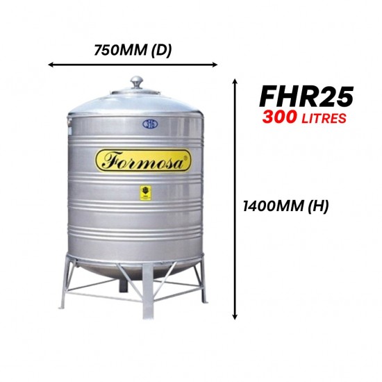 Formosa FHR25 Vertical Round Bottom With Stand Stainless Steel Water Tank 300L/66G