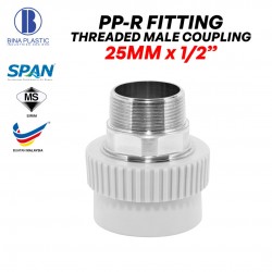 Bina Plastic PP-R Fittings Threaded Male Coupling 25MM x 1/2" (1PC)