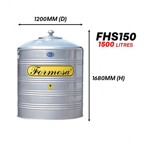 Formosa FHS150 Vertical Flat Bottom Without Stand SUS 316 Stainless Steel Water Tank 1500L/330G Formosa FHS150 Vertical Flat Bottom Without Stand SUS 316 Stainless Steel Water Tank 1500L/330G