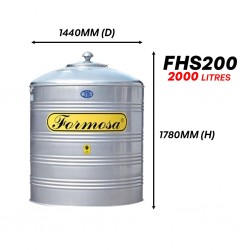 Formosa FHS200 Vertical Flat Bottom Without Stand SUS 316 Stainless Steel Water Tank 2000L/450G
