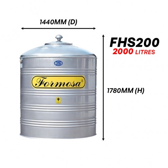 Formosa FHS200 Vertical Flat Bottom Without Stand SUS 316 Stainless Steel Water Tank 2000L/450G Formosa FHS200 Vertical Flat Bottom Without Stand SUS 316 Stainless Steel Water Tank 2000L/450G