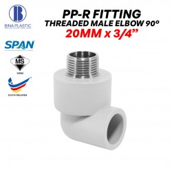 Bina Plastic PP-R Fittings Threaded Male Elbow 90° 20MM x 3/4" (1PC)