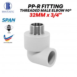 Bina Plastic PP-R Fittings Threaded Male Elbow 90° 32MM x 3/4" (1 PC)
