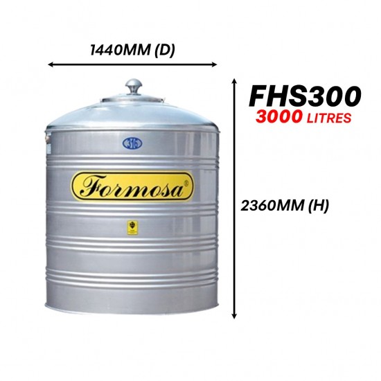 Formosa FHS300 Vertical Flat Bottom Without Stand SUS 316 Stainless Steel Water Tank 3000L/670G Formosa FHS300 Vertical Flat Bottom Without Stand SUS 316 Stainless Steel Water Tank 3000L/670G