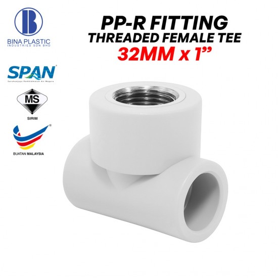 Bina Plastic PP-R Fittings Threaded Female Tee 32MM x 1" (1PC) Bina Plastic PP-R Fittings Threaded Female Tee 32MM x 1" (1PC)