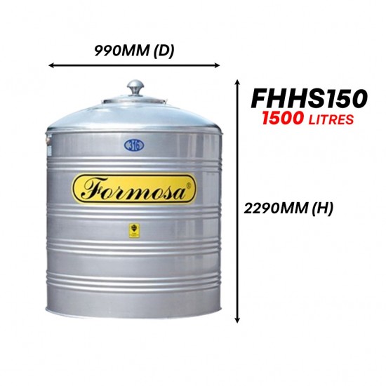 Formosa FHHS150 Vertical Flat Bottom Without Stand SUS 316 Stainless Steel Water Tank 1500L/330G