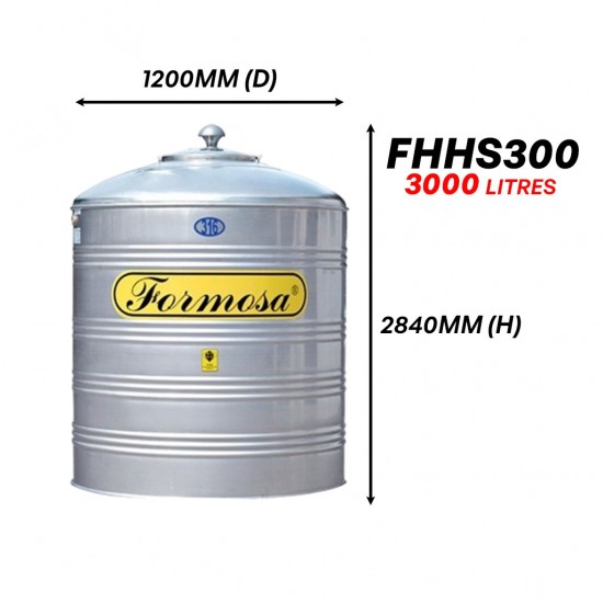 Formosa FHHS300 Vertical Flat Bottom Without Stand SUS 316 Stainless Steel Water Tank 3000L/670G