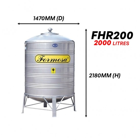 Formosa FHR200 Vertical Round Bottom With Stand Stainless Steel Water Tank 2000L/450G