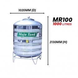 Maju Tank MR100 Vertical Round Bottom With "V" Stand Stainless Steel Water Tank 1000L/220G