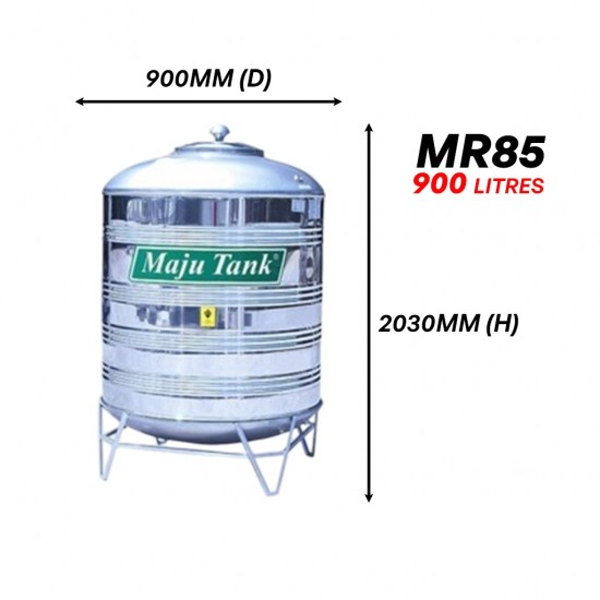 Maju Tank MR85 Vertical Round Bottom With "V" Stand Stainless Steel Water Tank 900L/200G Maju Tank MR85 Vertical Round Bottom With "V" Stand Stainless Steel Water Tank 900L/200G