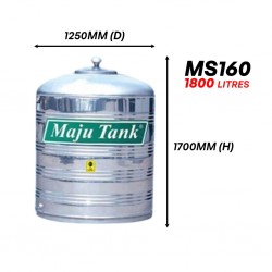 Maju Tank MS160 Vertical Flat Bottom Without Stand Stainless Steel Water Tank 1800L/400G