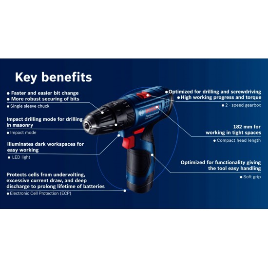 BOSCH GSB 120-LI (Gen 2) Cordless Impact Drill/Driver Professional 12V 2.0Ah (06019G81L0)