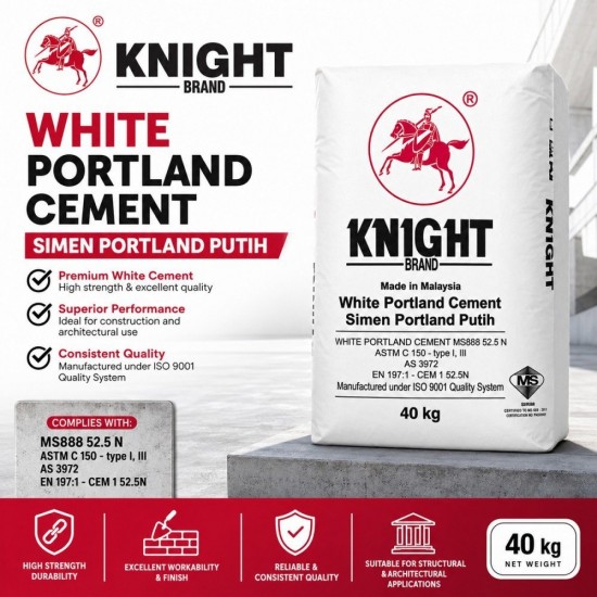 Knight Brand White Portland Cement 40KG | Simen Portland Putih Knight Brand White Portland Cement 40KG | Simen Portland Putih