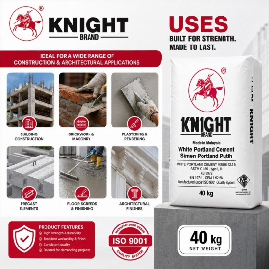 Knight Brand White Portland Cement 40KG | Simen Portland Putih Knight Brand White Portland Cement 40KG | Simen Portland Putih