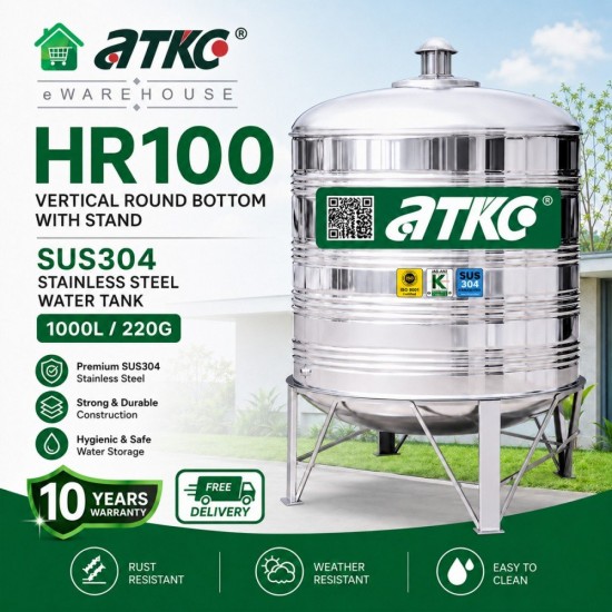 ATKC HR100 Vertical Round Bottom With Stand SUS304 Stainless Steel Water Tank 1000L/220G