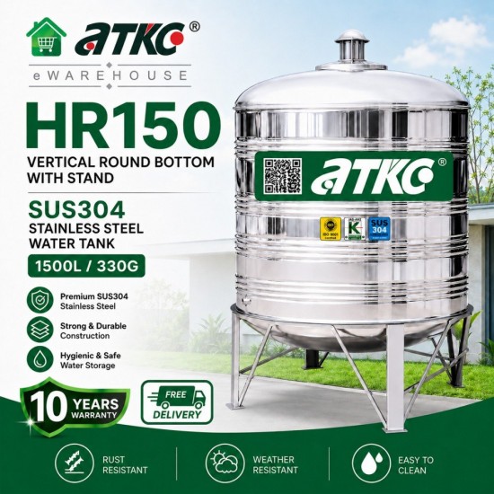 ATKC HR150 Vertical Round Bottom With Stand SUS304 Stainless Steel Water Tank 1500L/330G