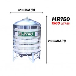 ATKC HR150 Vertical Round Bottom With Stand SUS304 Stainless Steel Water Tank 1500L/330G ATKC HR150 Vertical Round Bottom With Stand SUS304 Stainless Steel Water Tank 1500L/330G