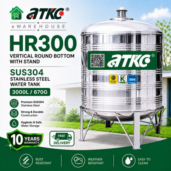 ATKC HR300 Vertical Round Bottom With Stand SUS304 Stainless Steel Water Tank 3000L/670G