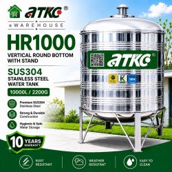 ATKC HR1000 Vertical Round Bottom With Stand SUS304 Stainless Steel Water Tank 10000L/2200G
